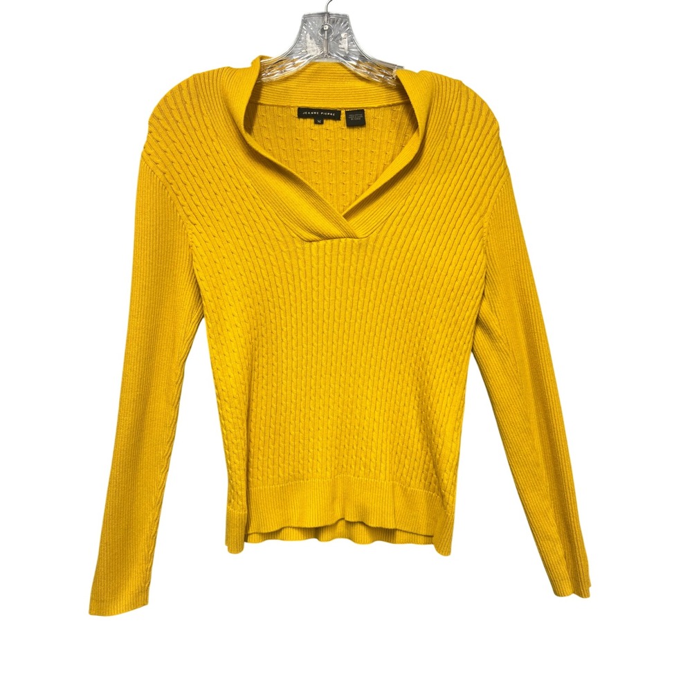 Jeanne Pierre Womens Mustard Yellow Cotton Cable Knit Crossover V-Neck Sweater M